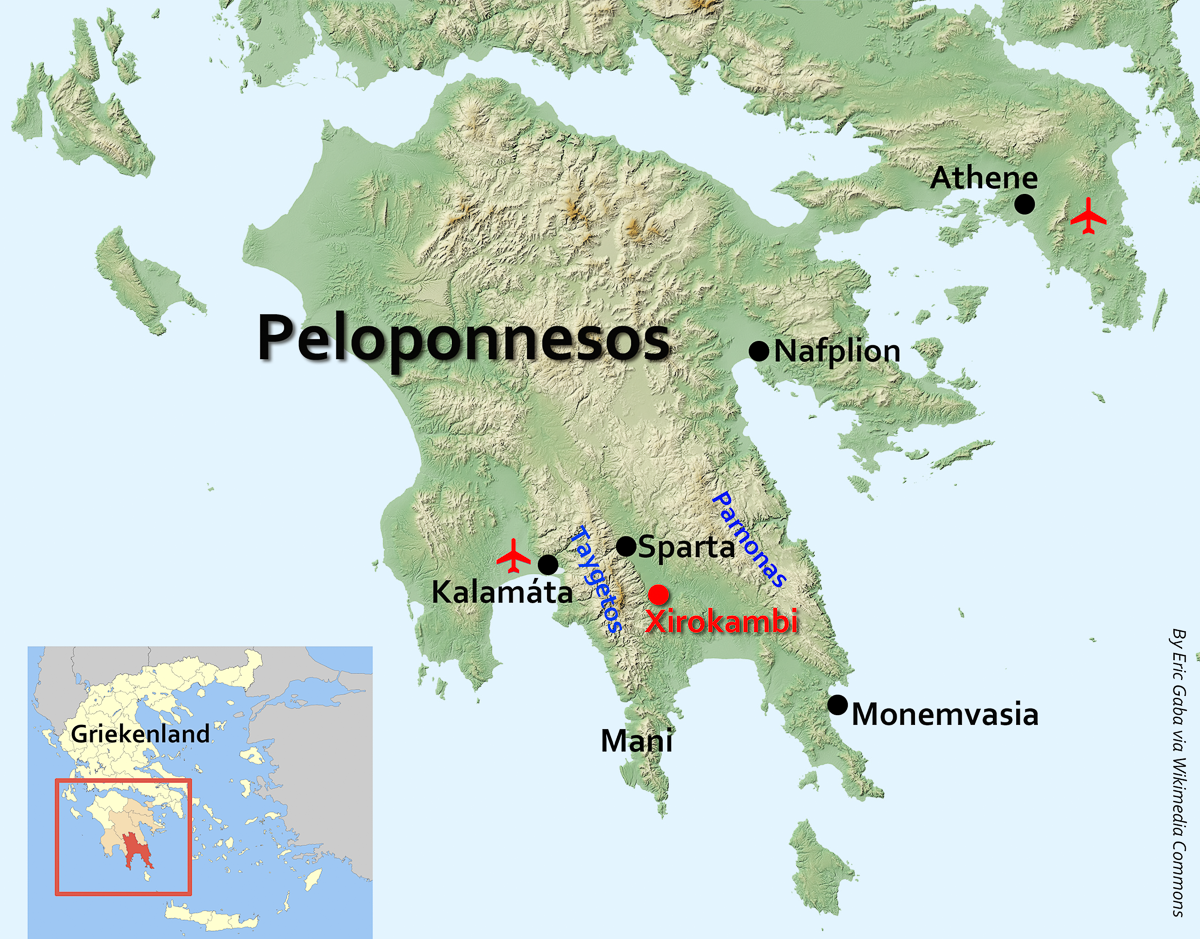 Kaart van Peloponnesos, Griekenland